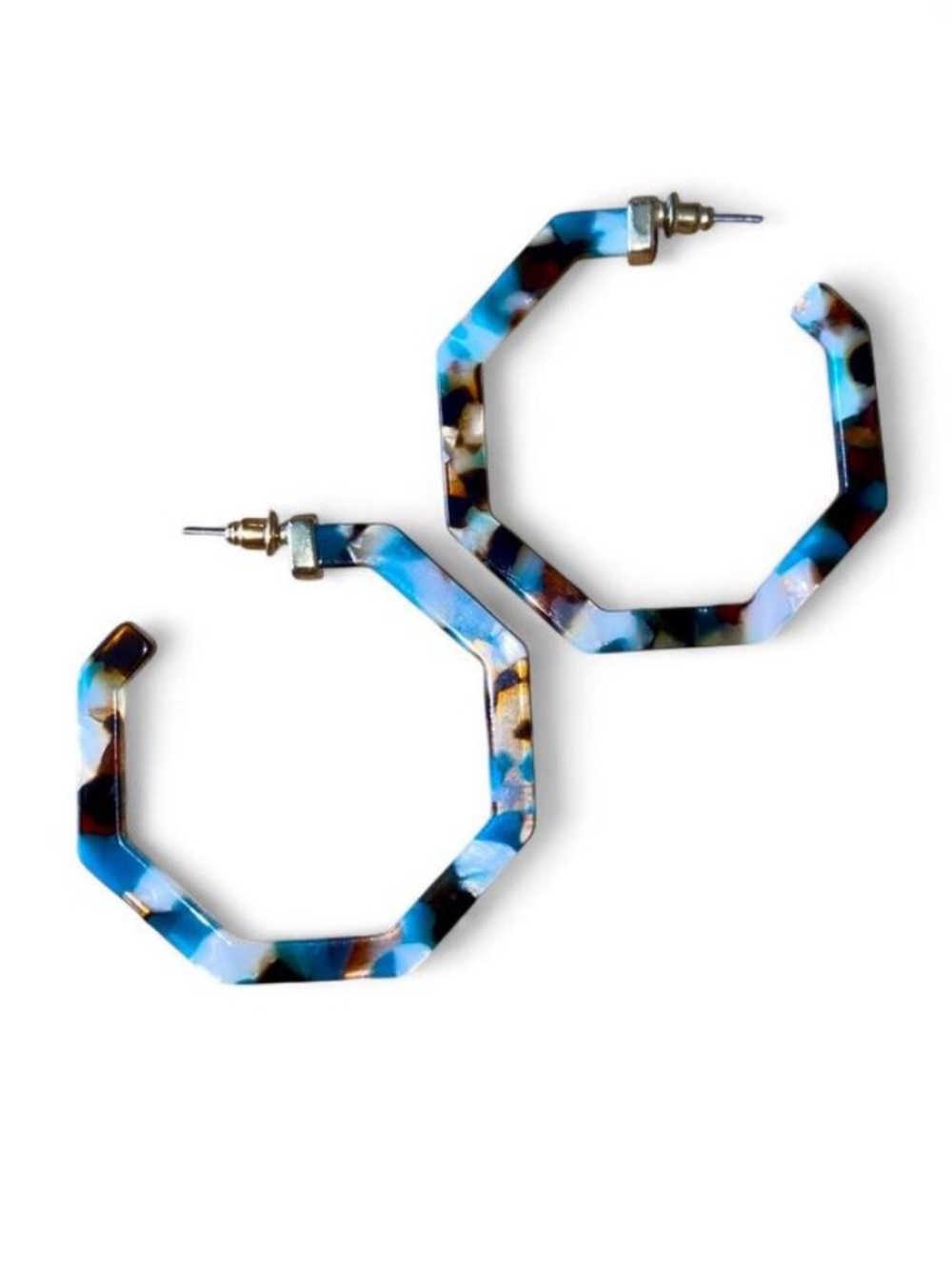 Turquoise Tortoise Geometric Octagon Hoop Statement Earrings